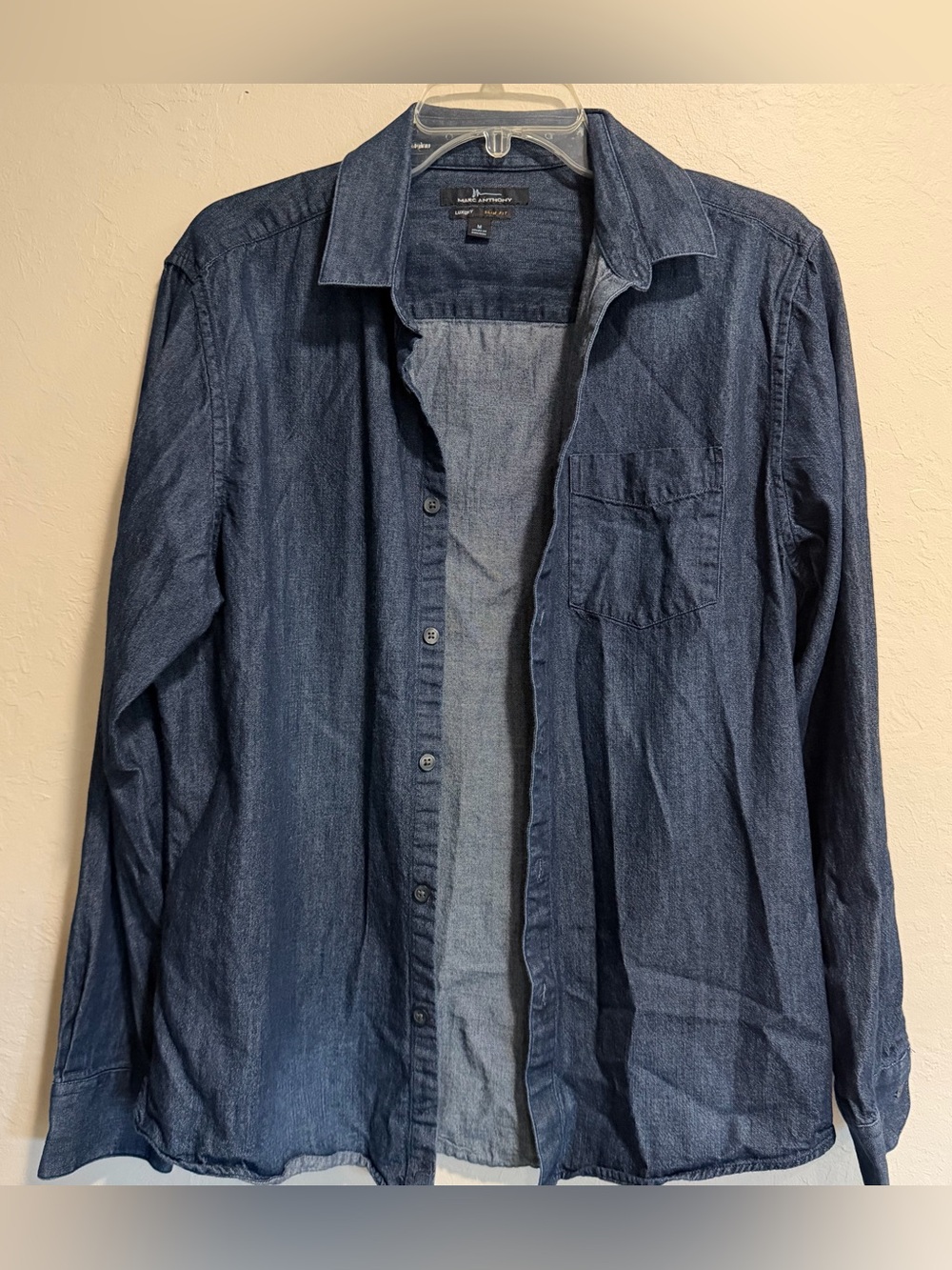 Marc Anthony Slim Fit Luxury Men's Blue Denim Button Front Long Sleeve Shirt